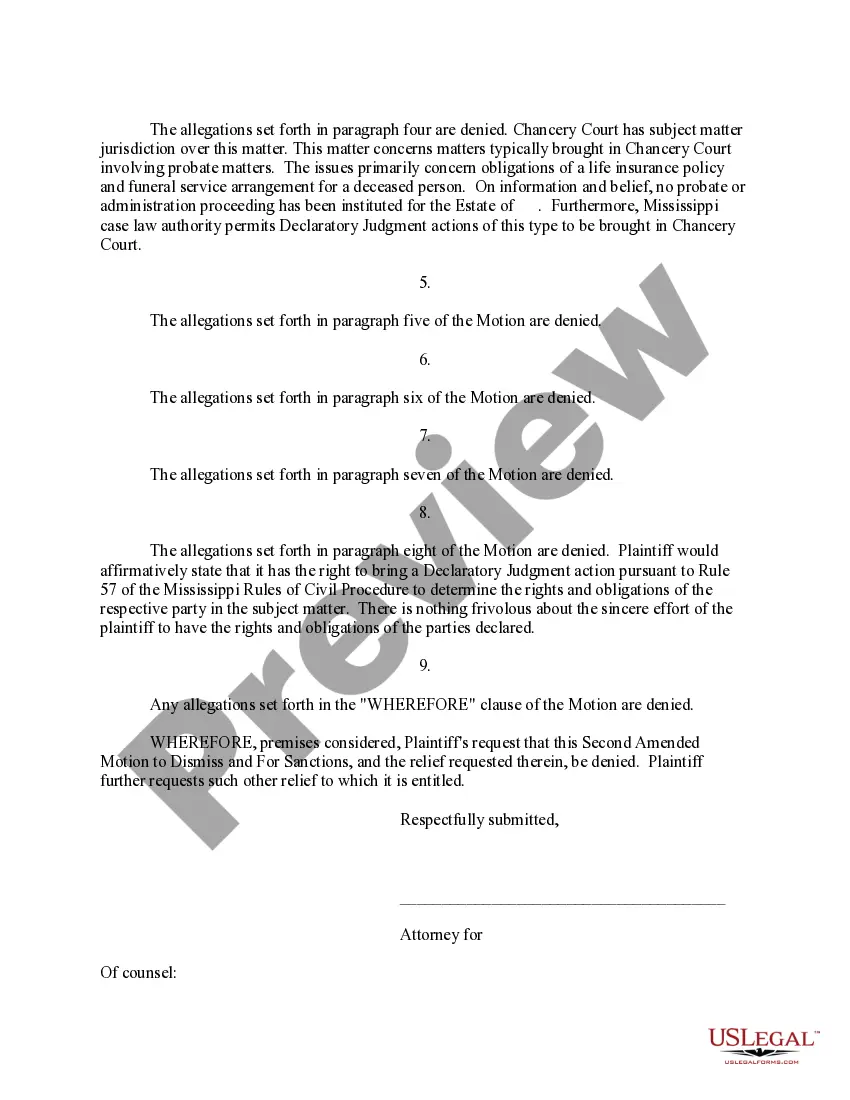 Preview Plaintiffs' Response to Second Amended Motion to Dismiss and for Sanctions