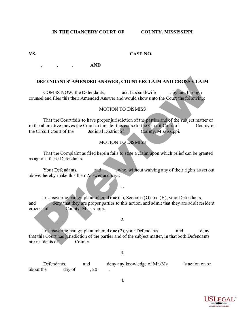 page 0 Defendants' Amended Answer, Counterclaim and Crossclaim preview