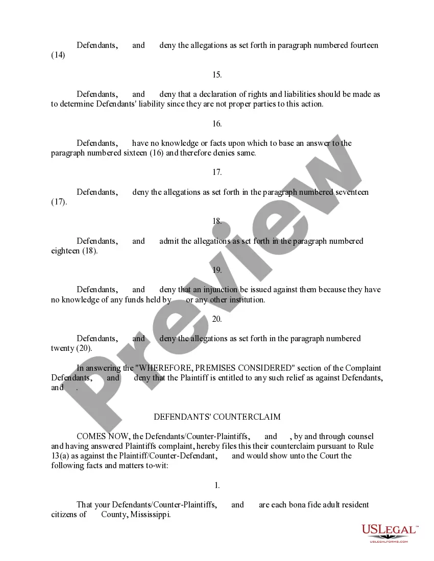 Preview Defendants' Amended Answer, Counterclaim and Crossclaim