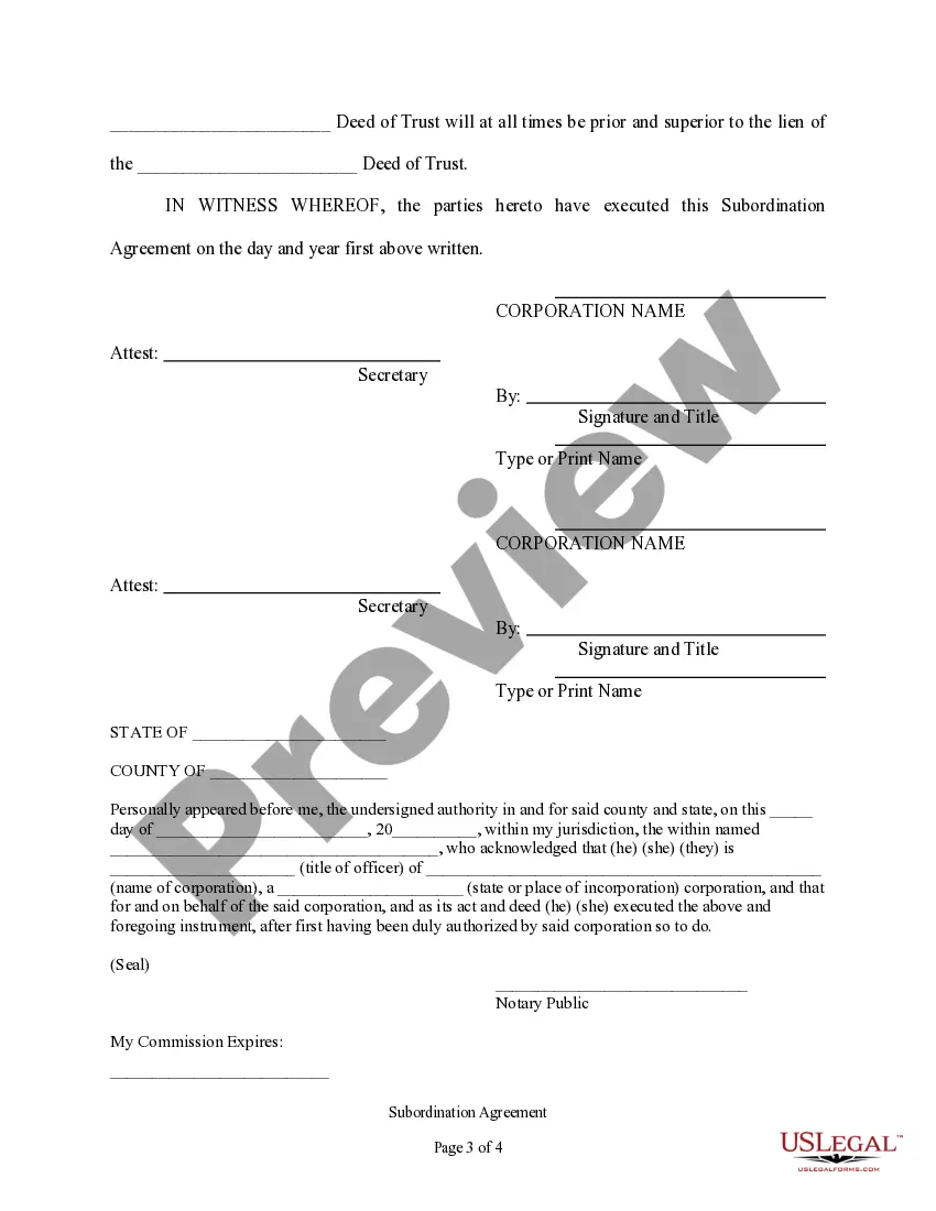 Preview Subordination Agreement of Deed of Trust