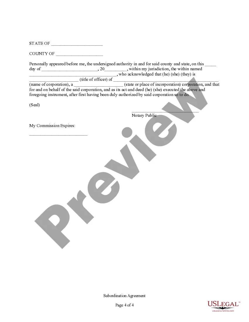 Preview Subordination Agreement of Deed of Trust