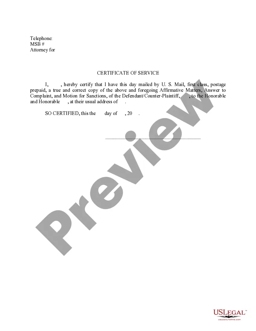 Preview Answers, Counterclaim and Motion for Sanctions