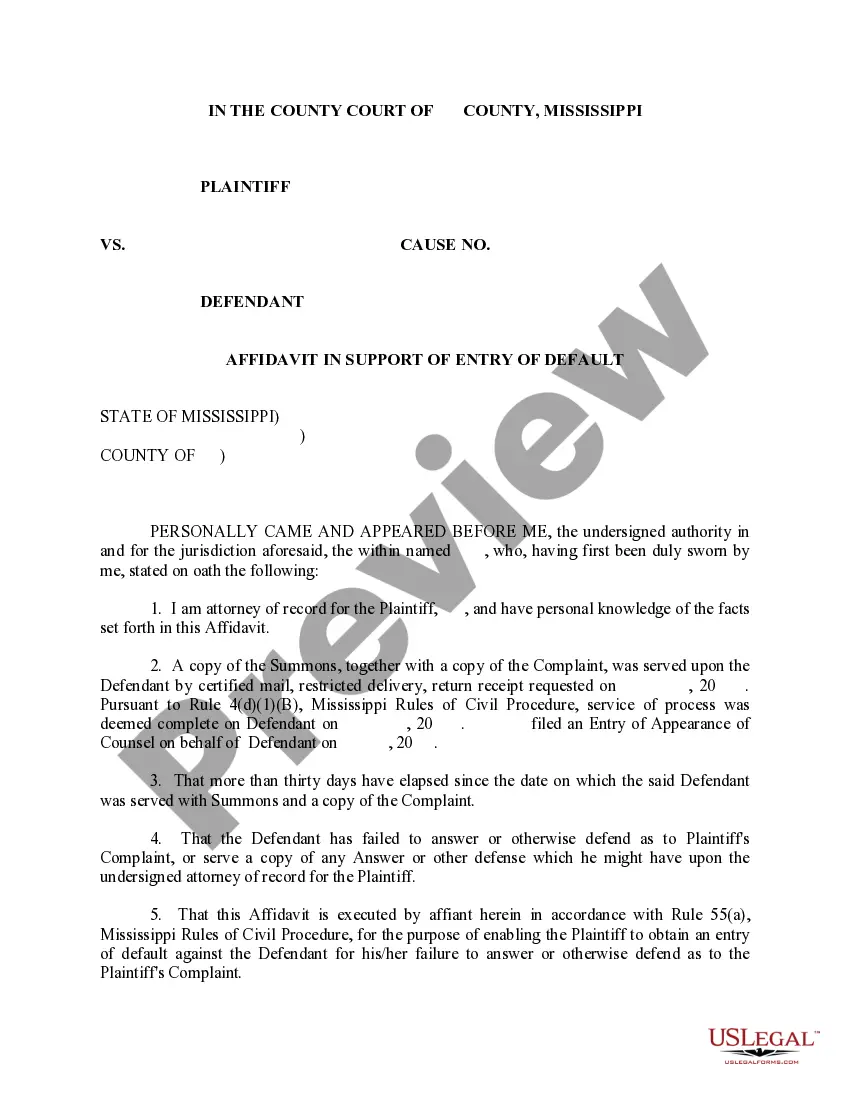 Preview Application for Entry of Default - Affidavit - Motion - Entry of Default - Default Judgment