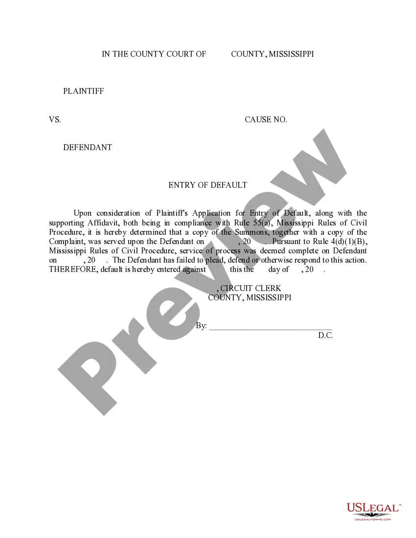 Preview Application for Entry of Default - Affidavit - Motion - Entry of Default - Default Judgment