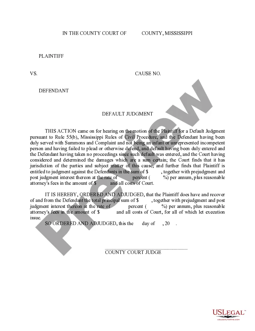 Preview Application for Entry of Default - Affidavit - Motion - Entry of Default - Default Judgment