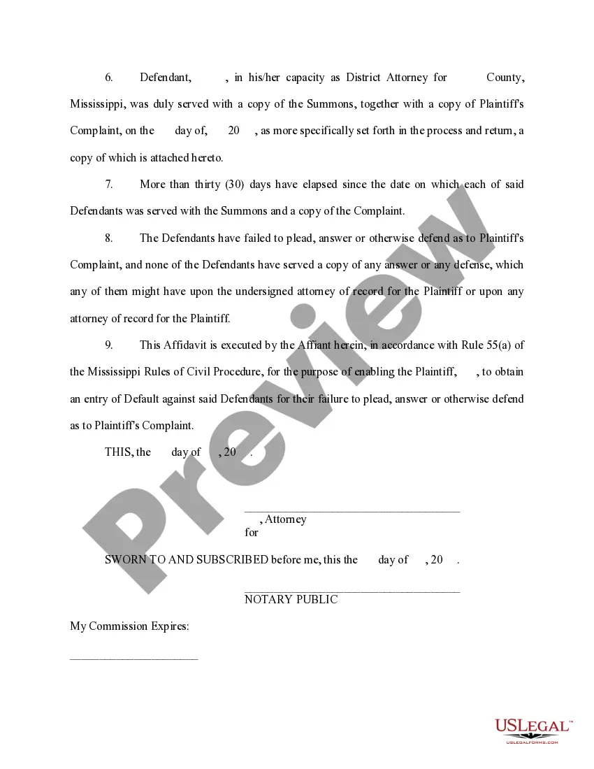 Preview Affidavit regarding default