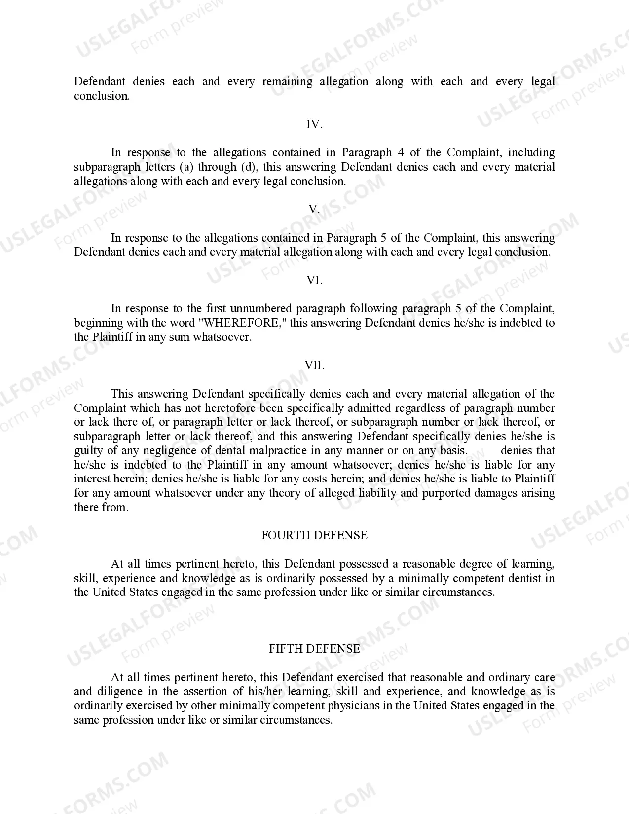 Preview Answer and Defenses