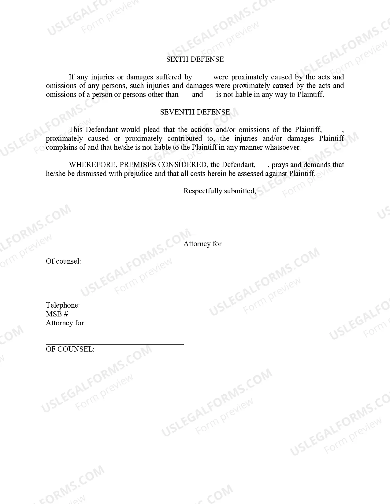 Preview Answer and Defenses