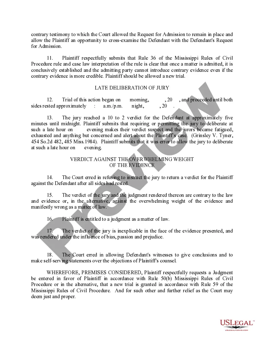 Preview Motion for Judgment for a New Trial