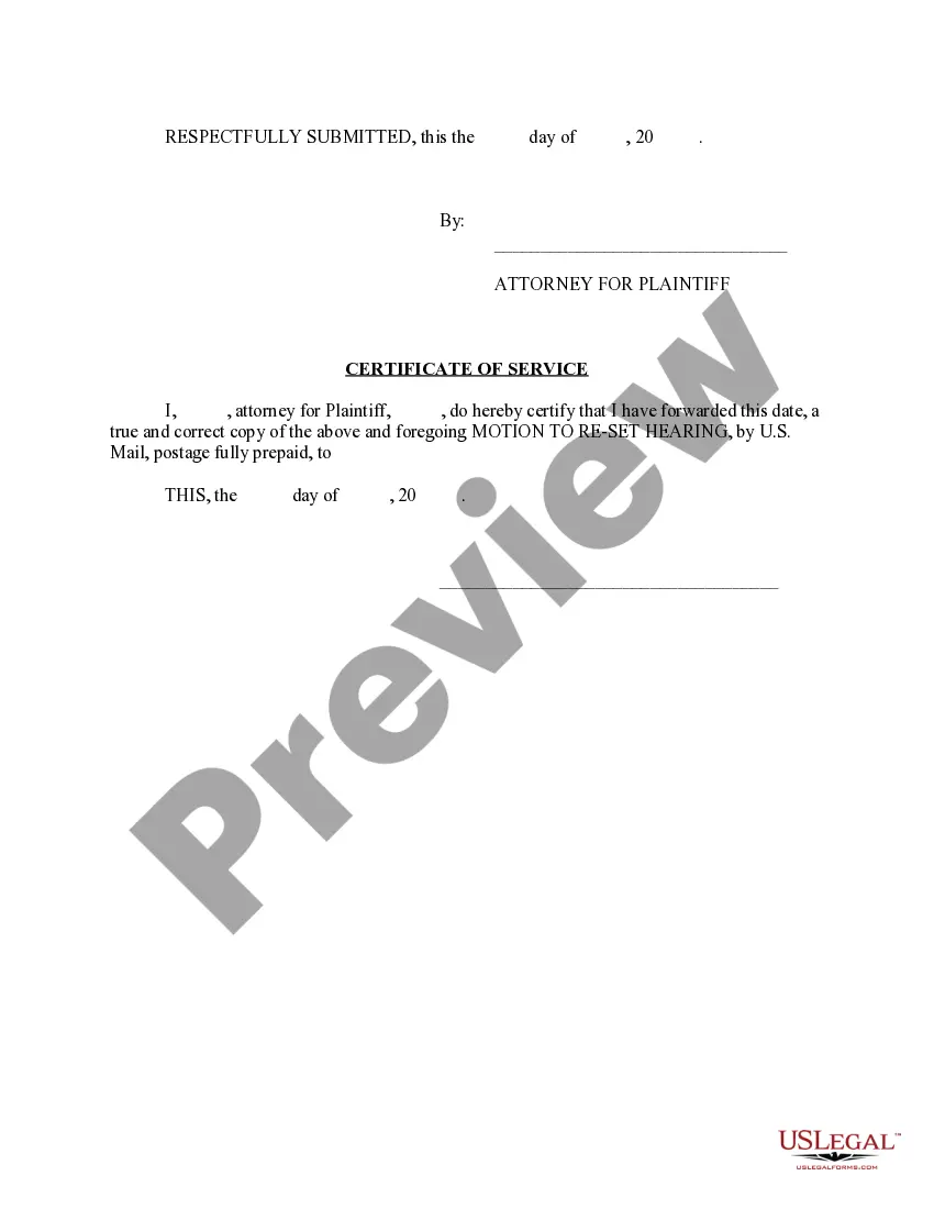 Preview Motion to Reset Hearing to Complete Discovery