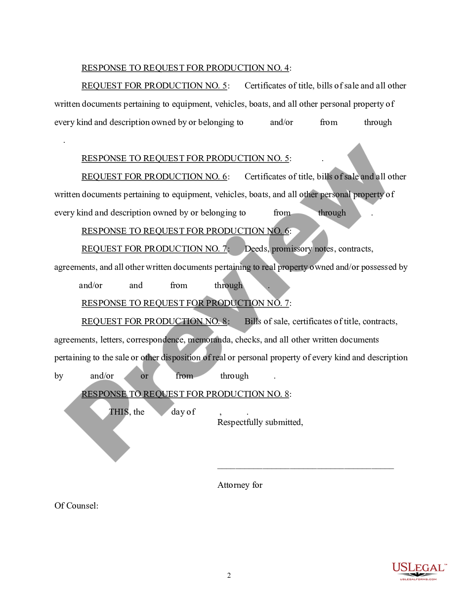 page 1 Response and Objection to First Request for Production of Documents preview