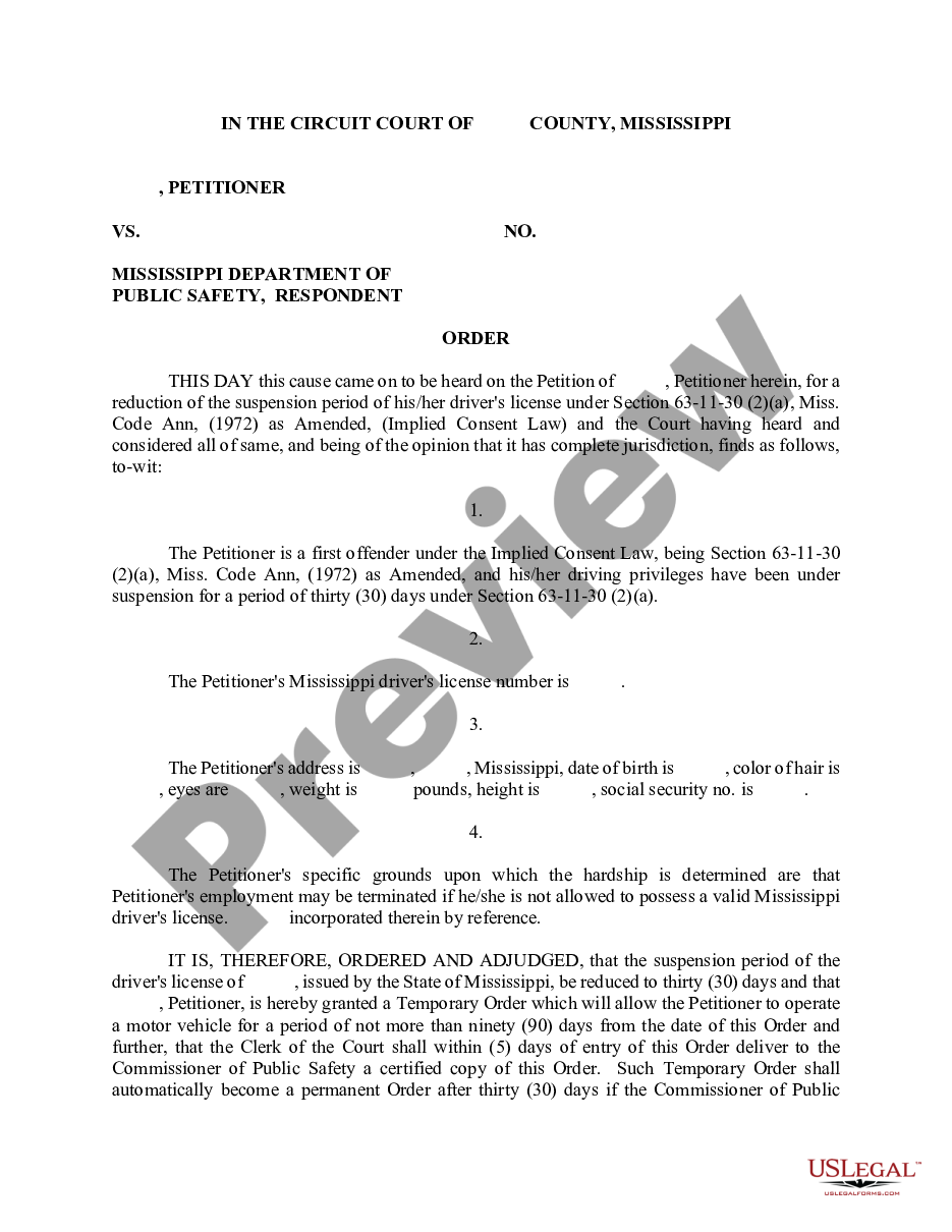 page 0 Order on Petition for Hardship preview