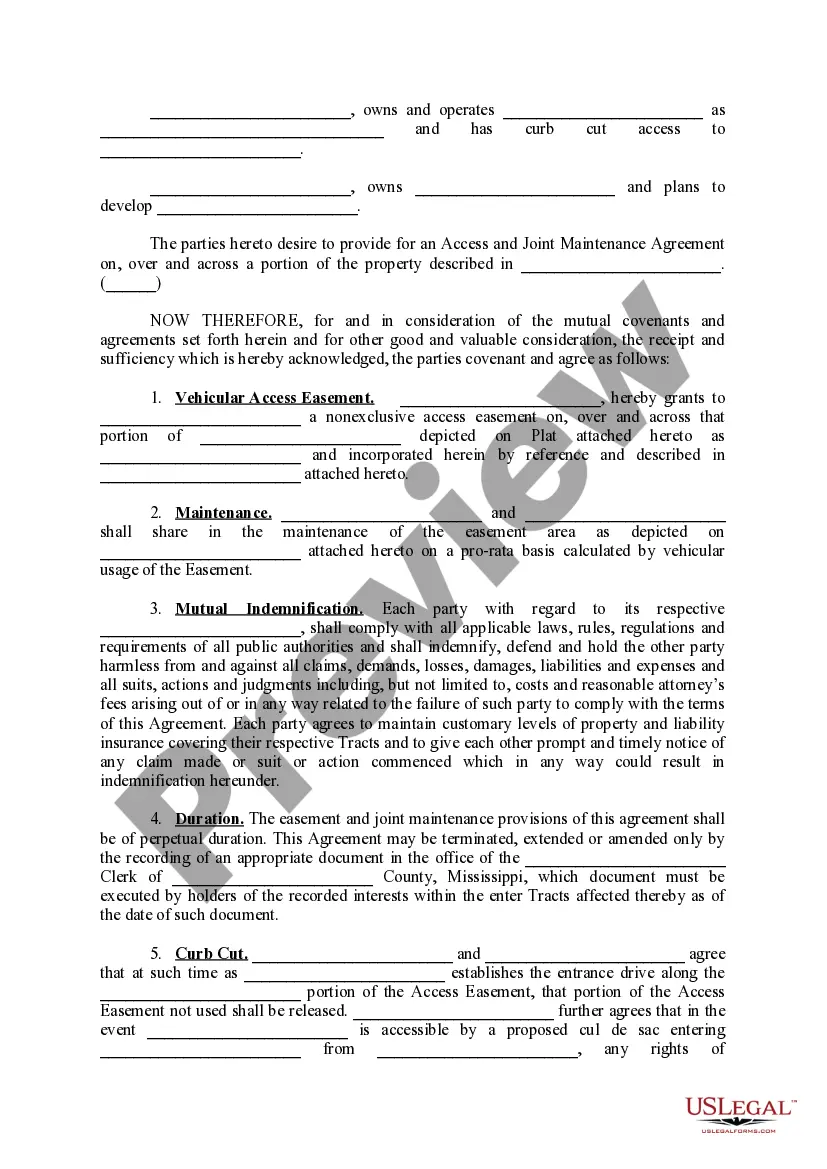 Preview Access and Joint Maintenance Agreement