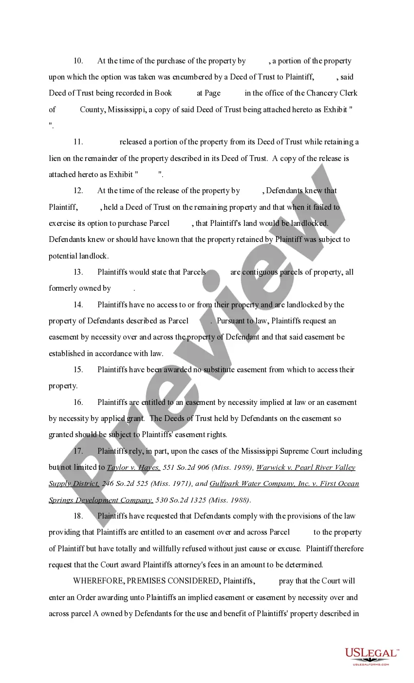 Preview Complaint to Establish Easement