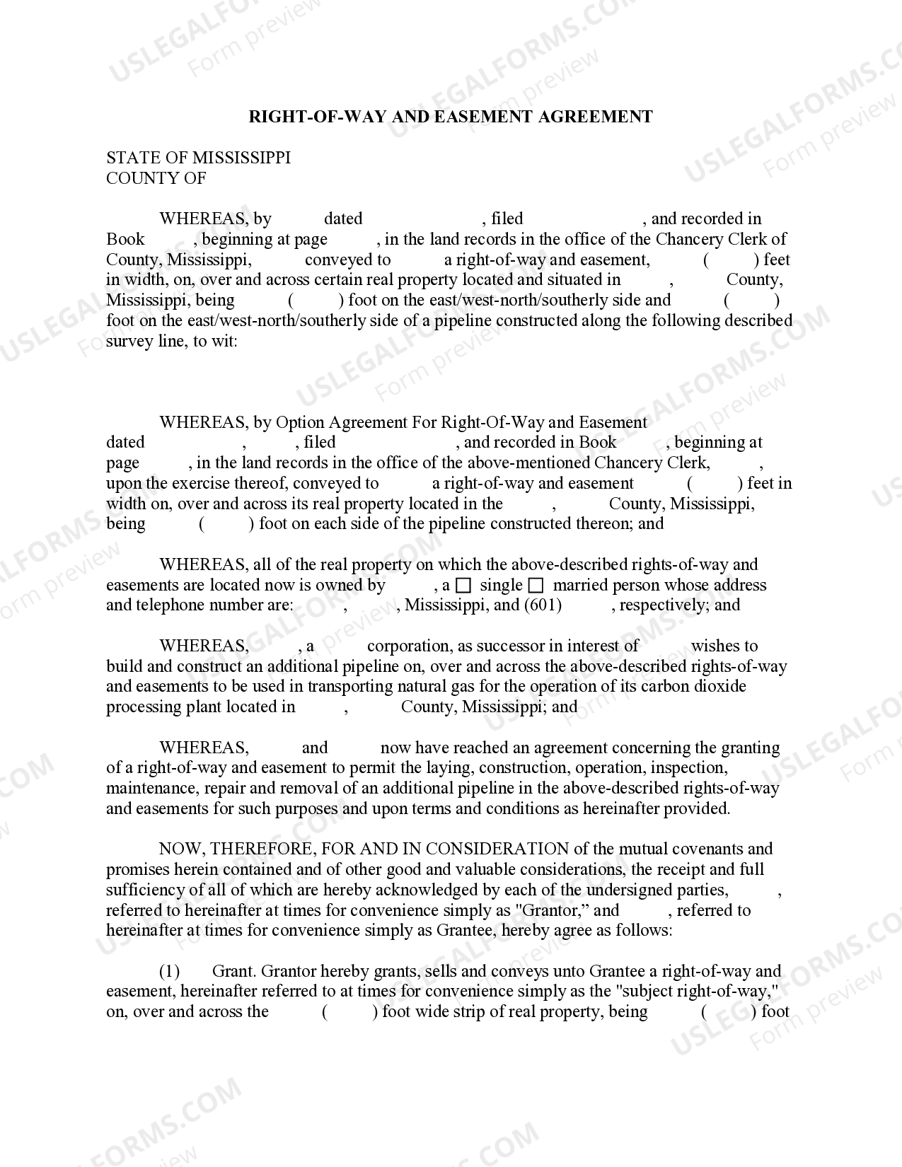 Mississippi Right of Way and Easement Agreement - Simple Right Of Way ...