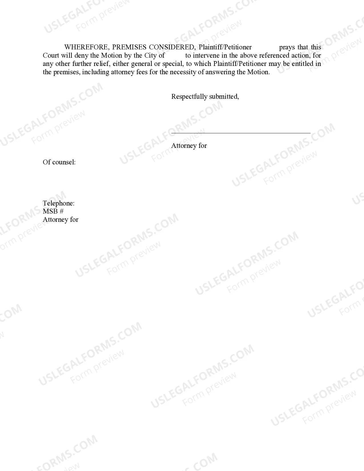 Preview Response to Motion to Intervene