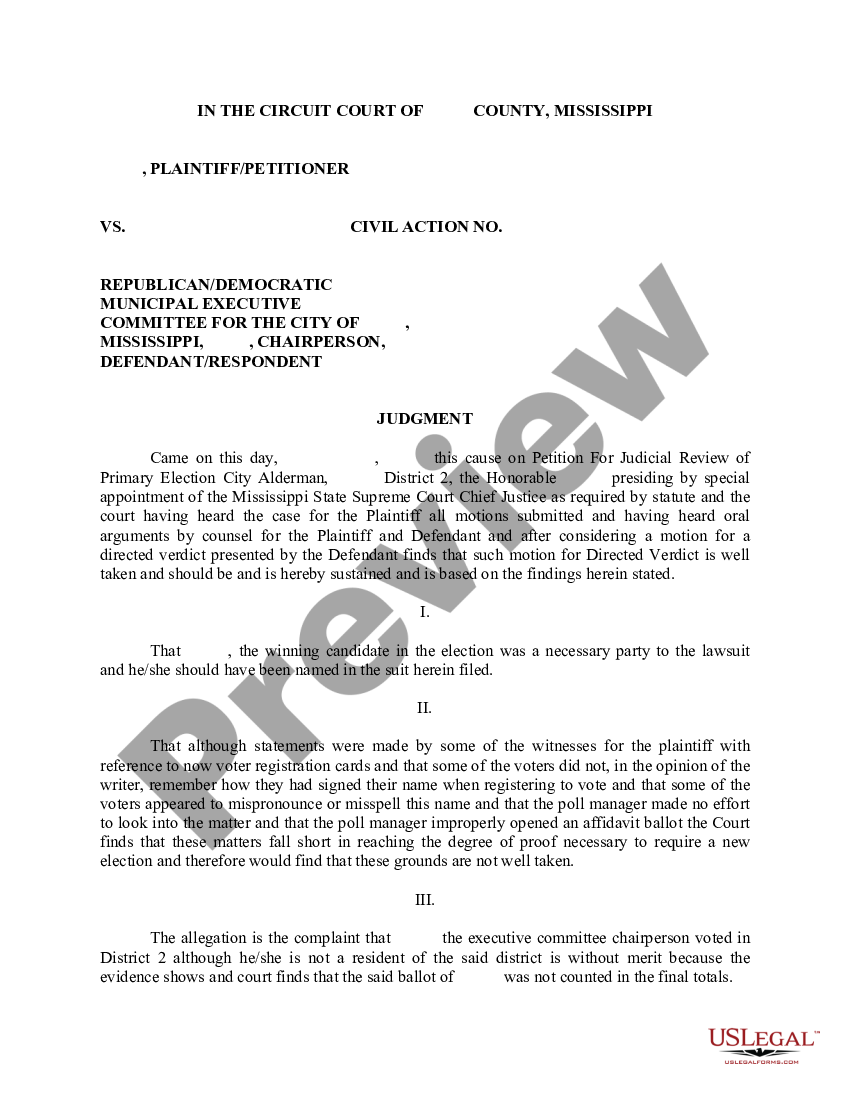 Mississippi Judgment | US Legal Forms