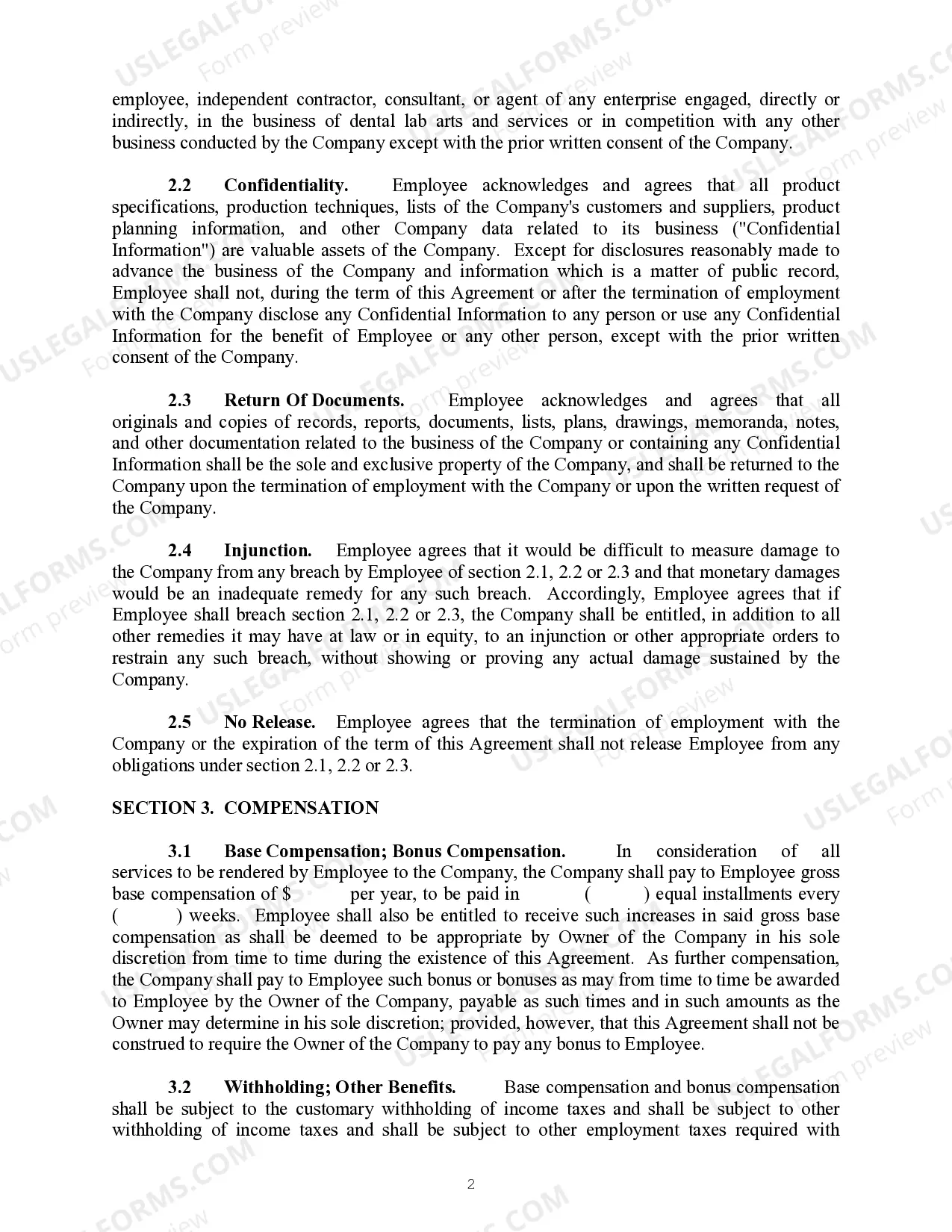 Preview Employment Agreement between sole proprietorship and an employee