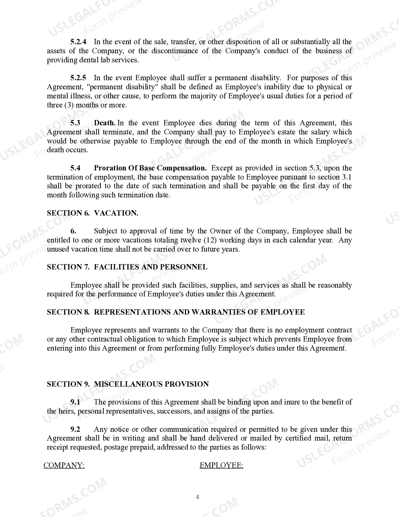 Preview Employment Agreement between sole proprietorship and an employee
