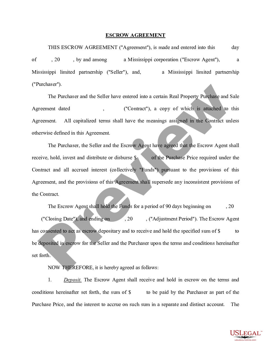 page 0 Escrow Agreement between Limited Partnerships preview