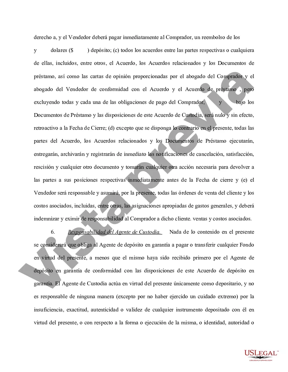 Preview Acuerdo de depósito en garantía que implica préstamo bancario