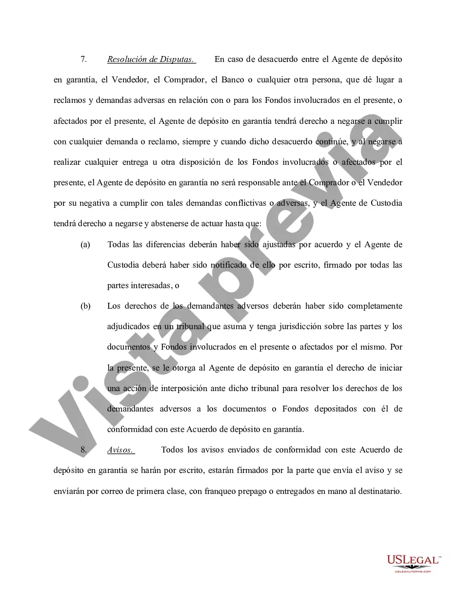 Preview Acuerdo de depósito en garantía que implica préstamo bancario