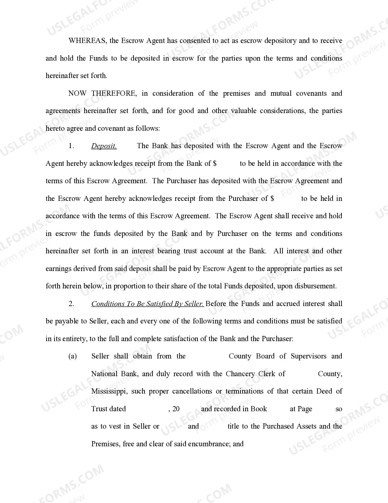 Preview Escrow Agreement involving Bank Loan