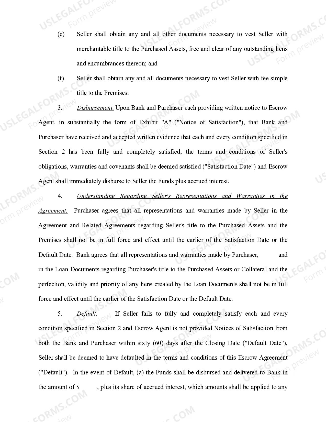 Preview Escrow Agreement involving Bank Loan