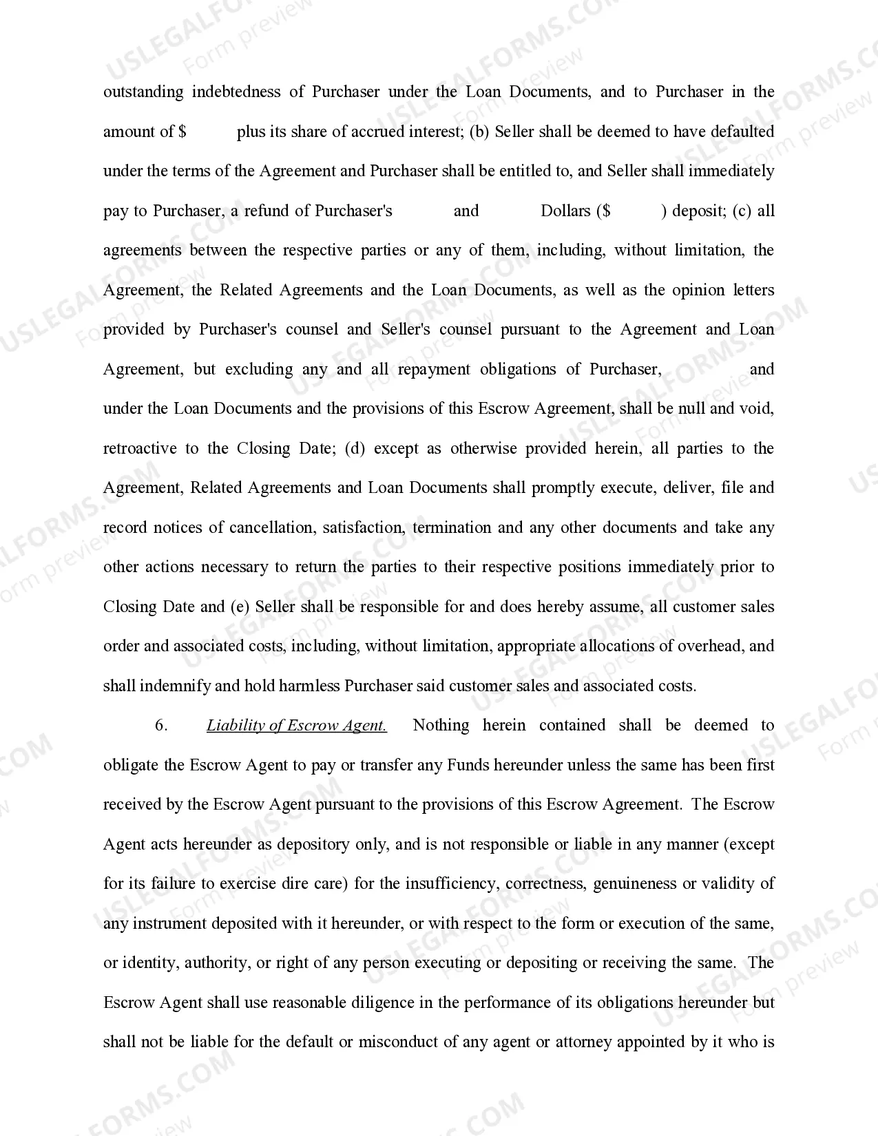 Preview Escrow Agreement involving Bank Loan