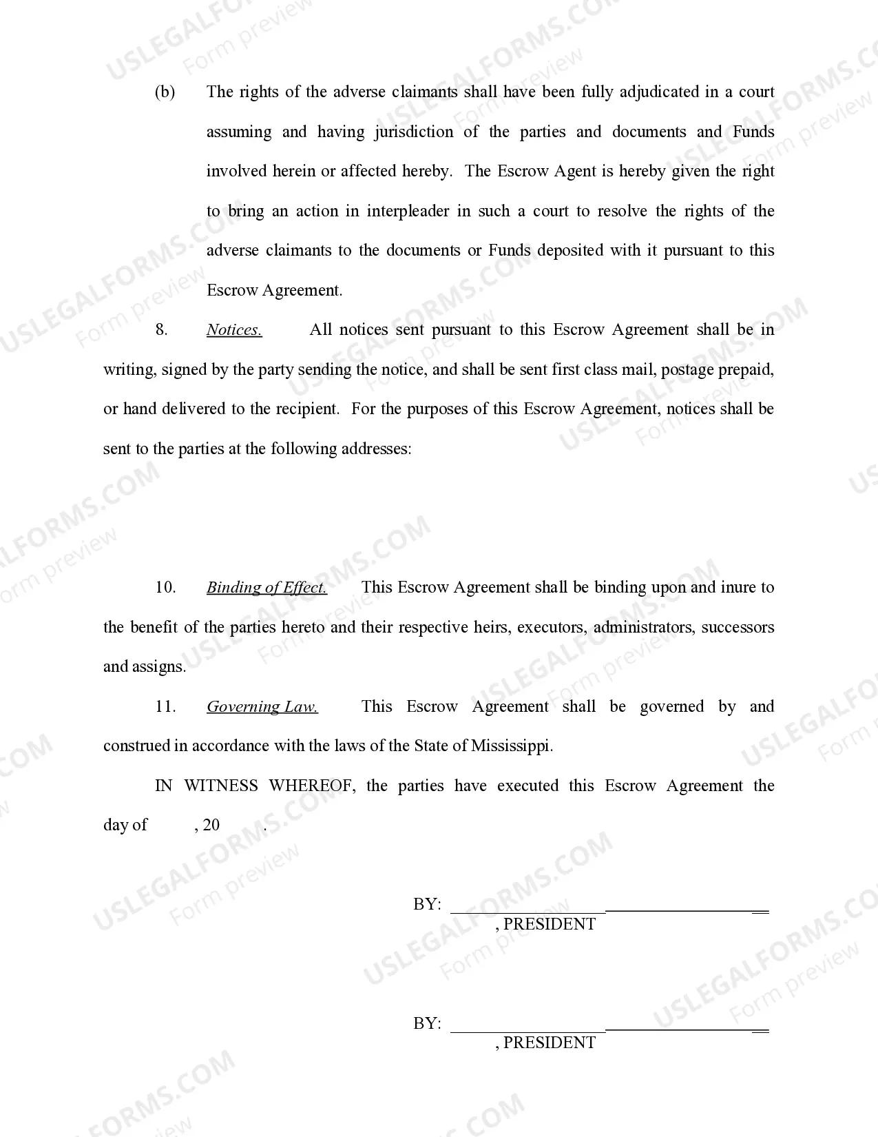 Preview Escrow Agreement involving Bank Loan