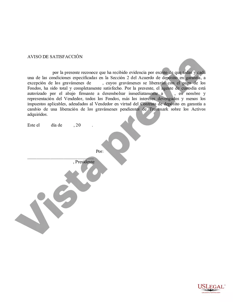 Preview Aviso de cumplimiento del acuerdo de depósito en garantía