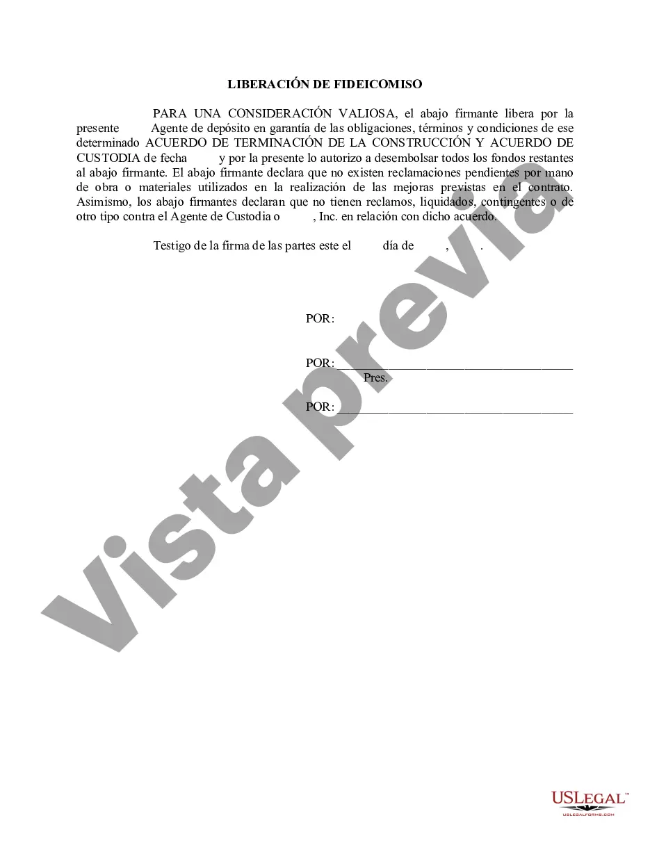 Preview Liberación de depósito en garantía
