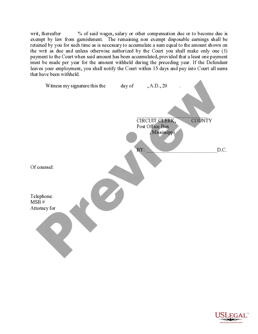 Preview Writ of Garnishment