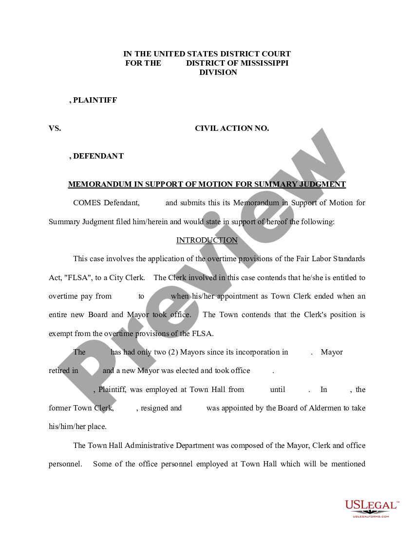 page 0 Memorandum in Support of Motion for Summary Judgment by Defendant preview