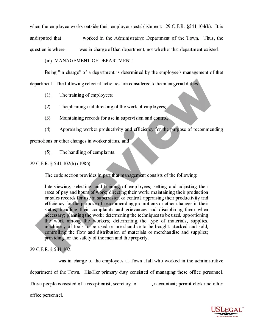 Preview Memorandum in Support of Motion for Summary Judgment by Defendant