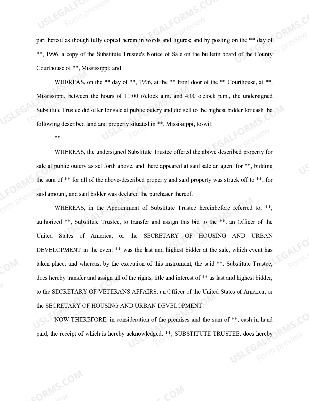 Preview Substitute Trustee's Deed