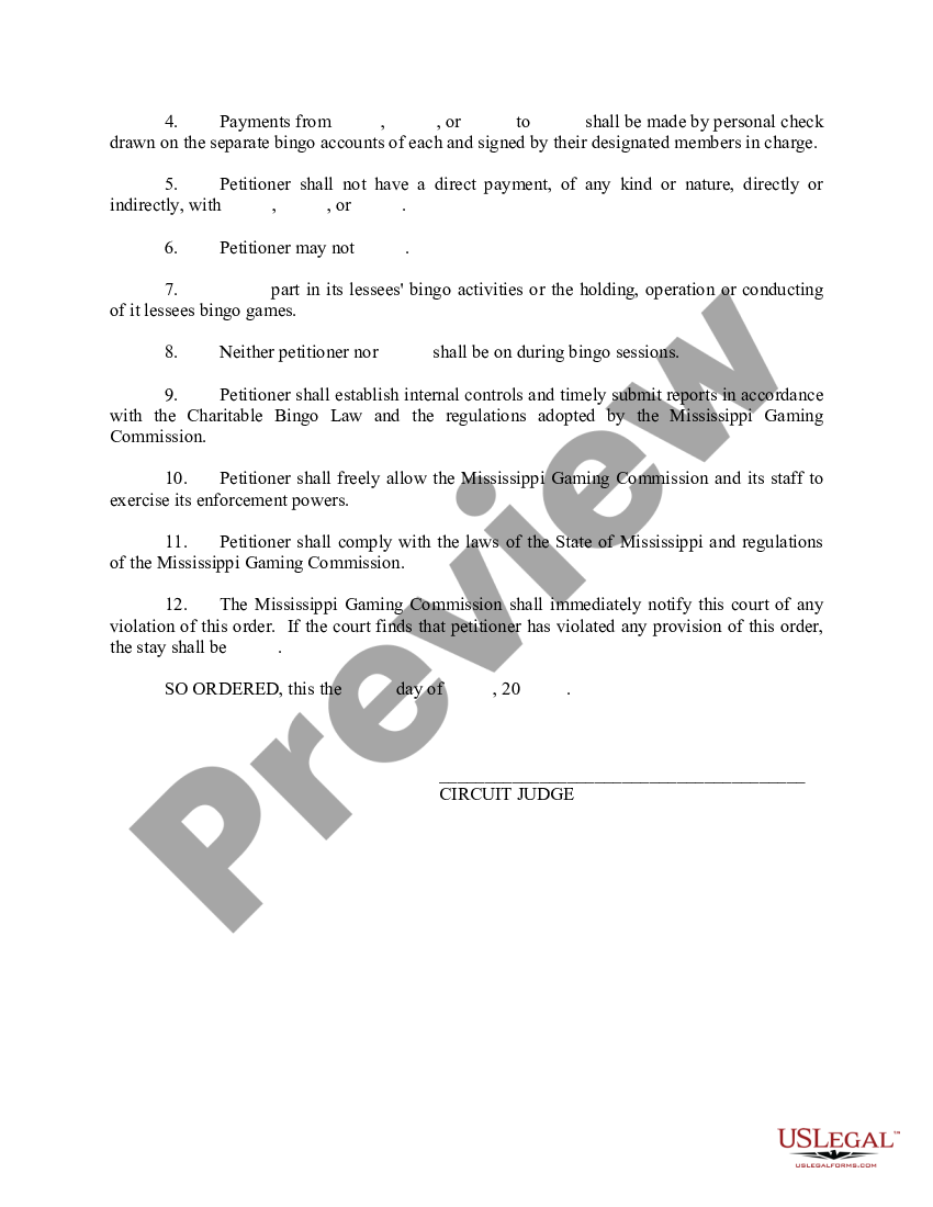 Mississippi Order Granting Conditional Stay | US Legal Forms