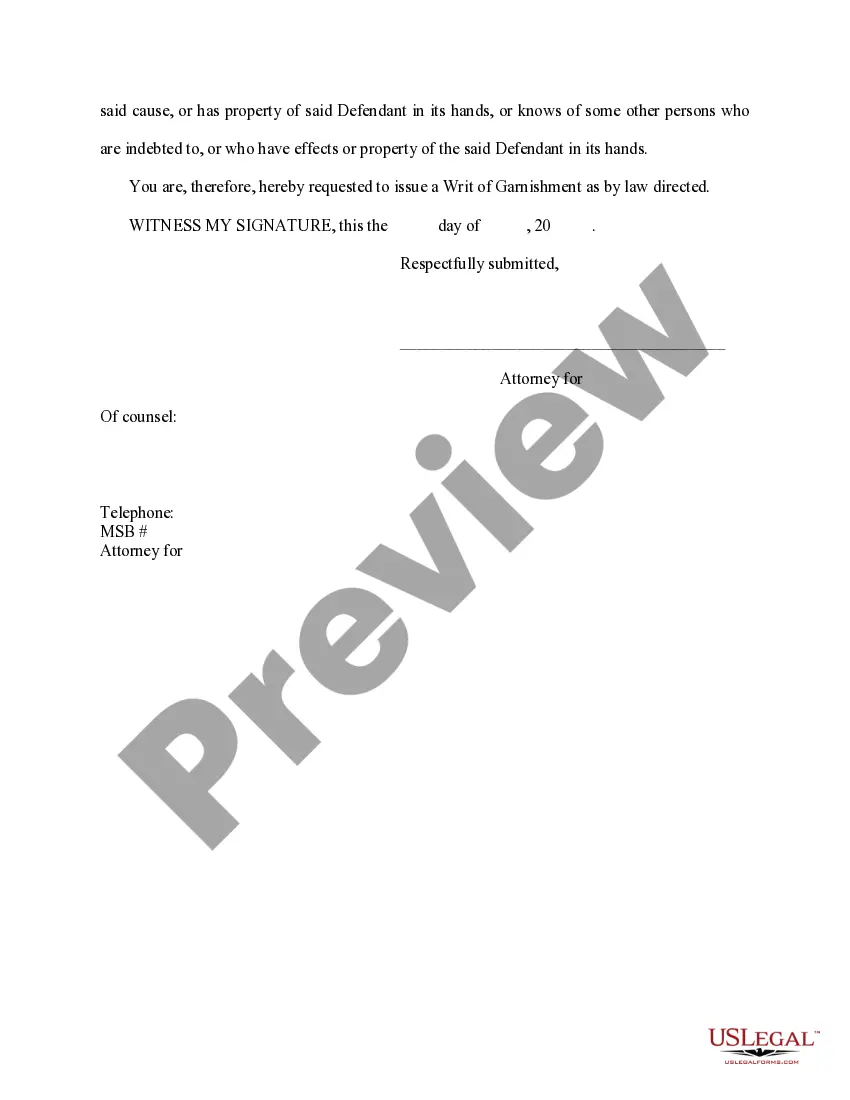 Preview Suggestion for Writ of Garnishment