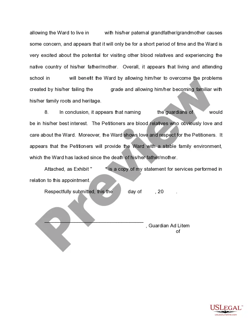 Preview Report of Guardian Ad Litem