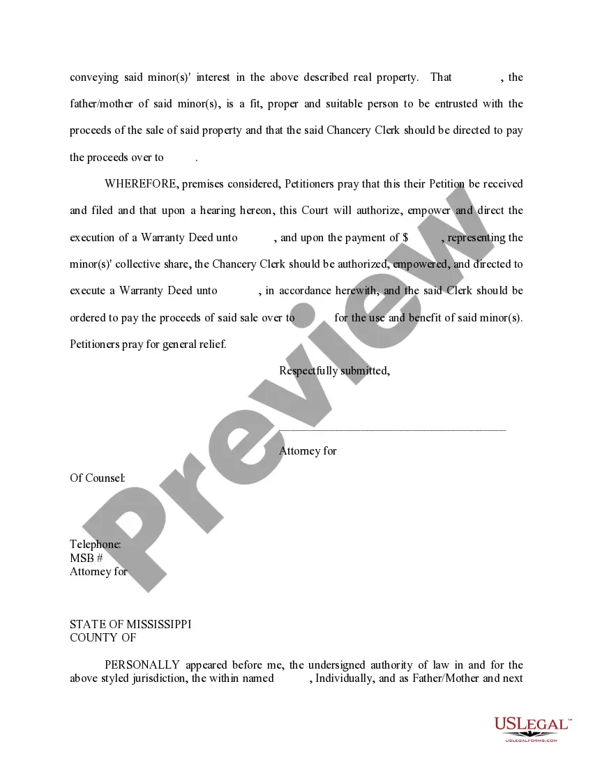 Preview Petition for Authority to Convey Small Undivided Interest In Real Property without Guardianship