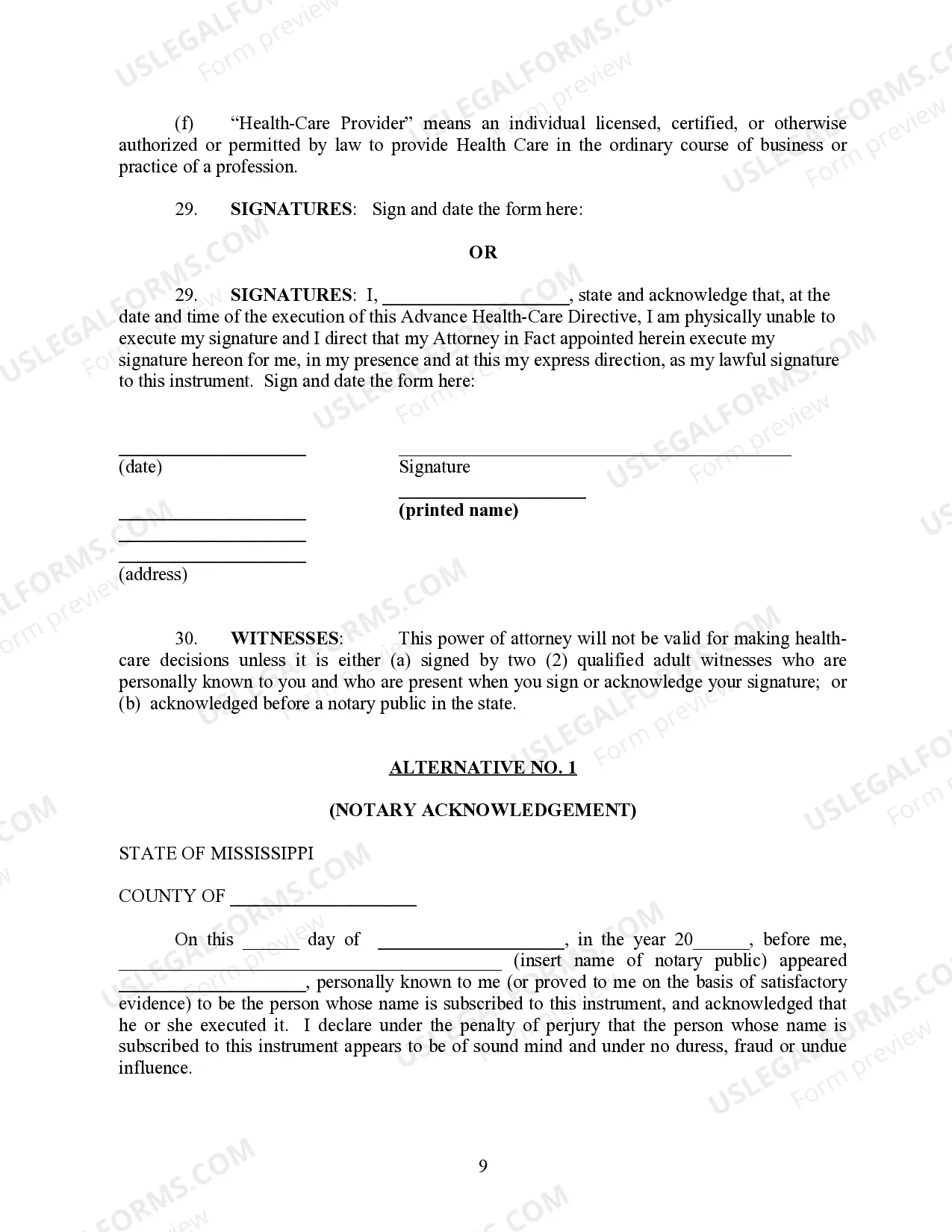 Preview Advance Health Care Directive