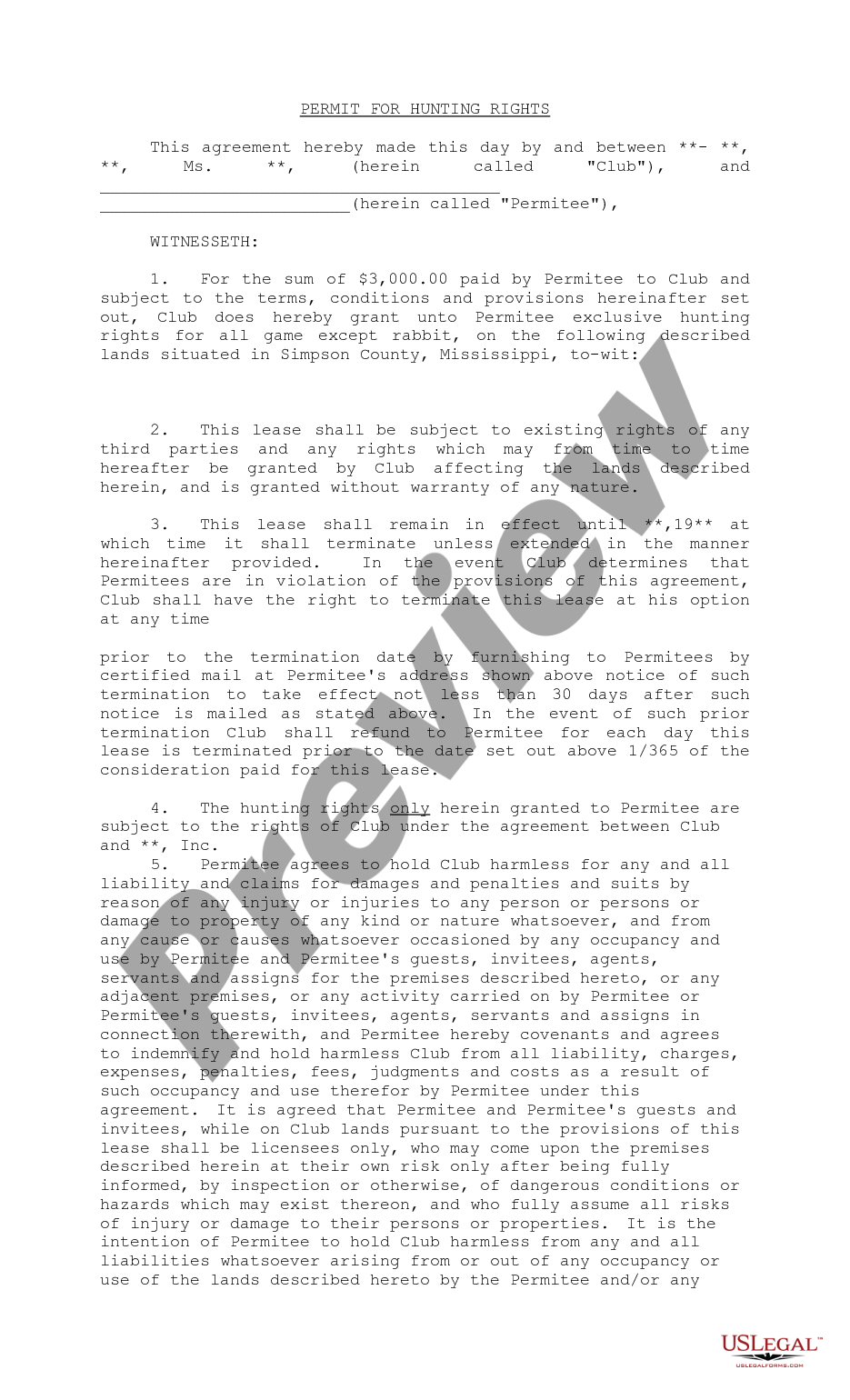 page 0 Permit for Hunting Rights preview