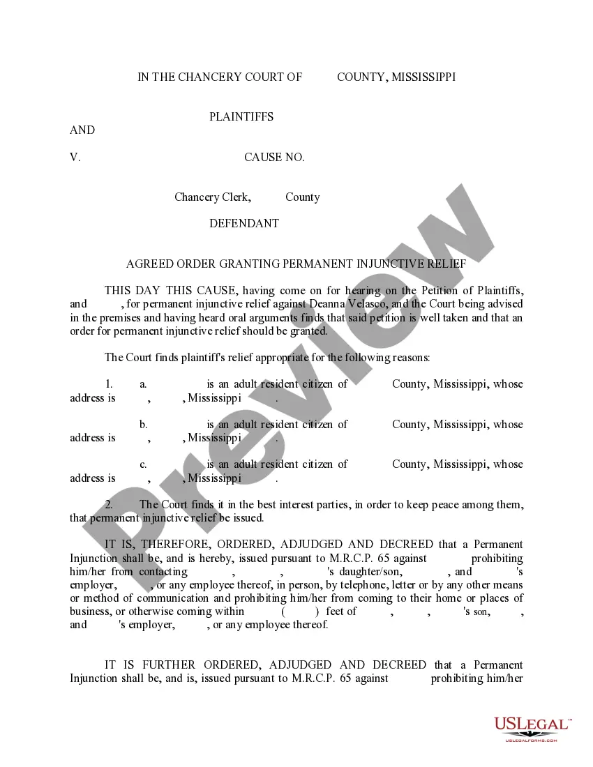 Preview Notice of Hearing and Agreed Order Granting Permanent Injunction