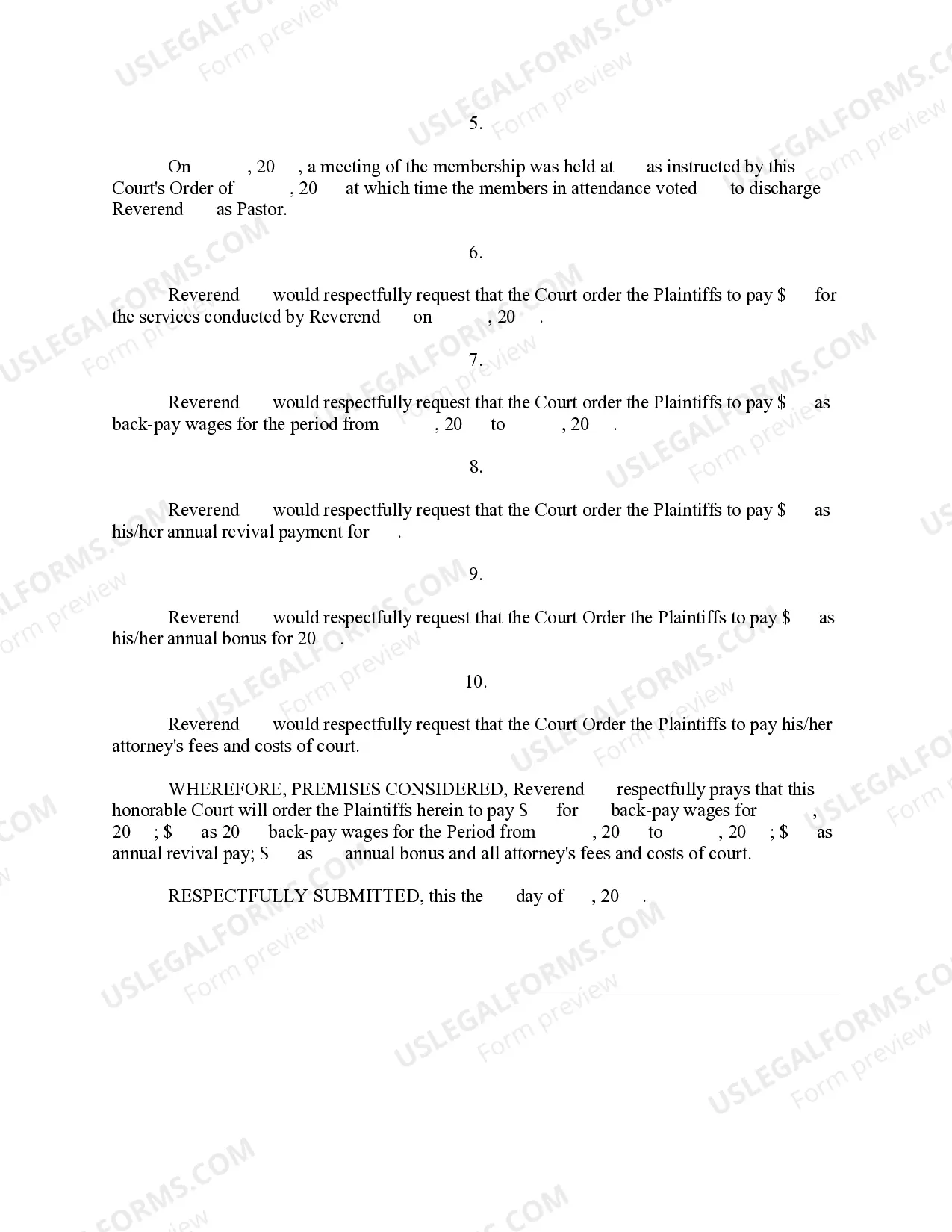 Preview Defendant's Motion for Payment of Back Pay Wages and for other Relief