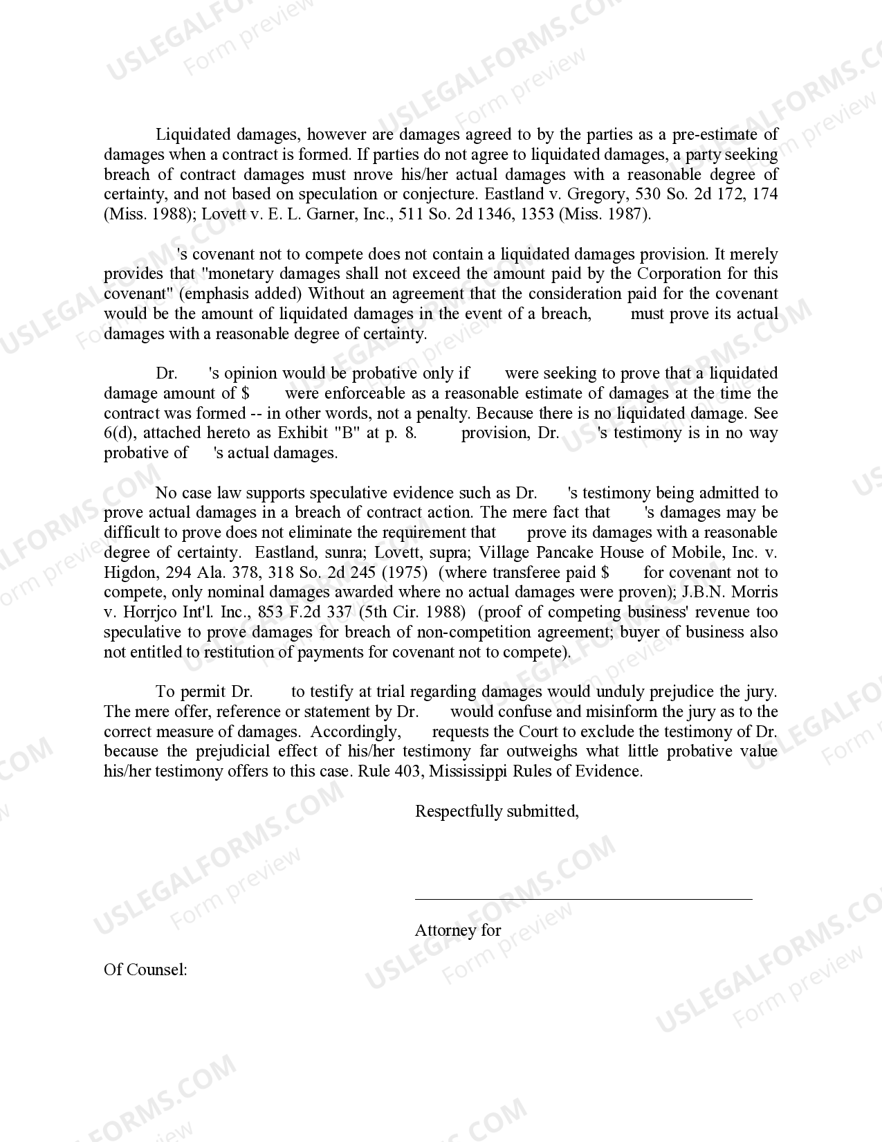 Mississippi Memorandum Brief in Support of Motion in Limine Brief