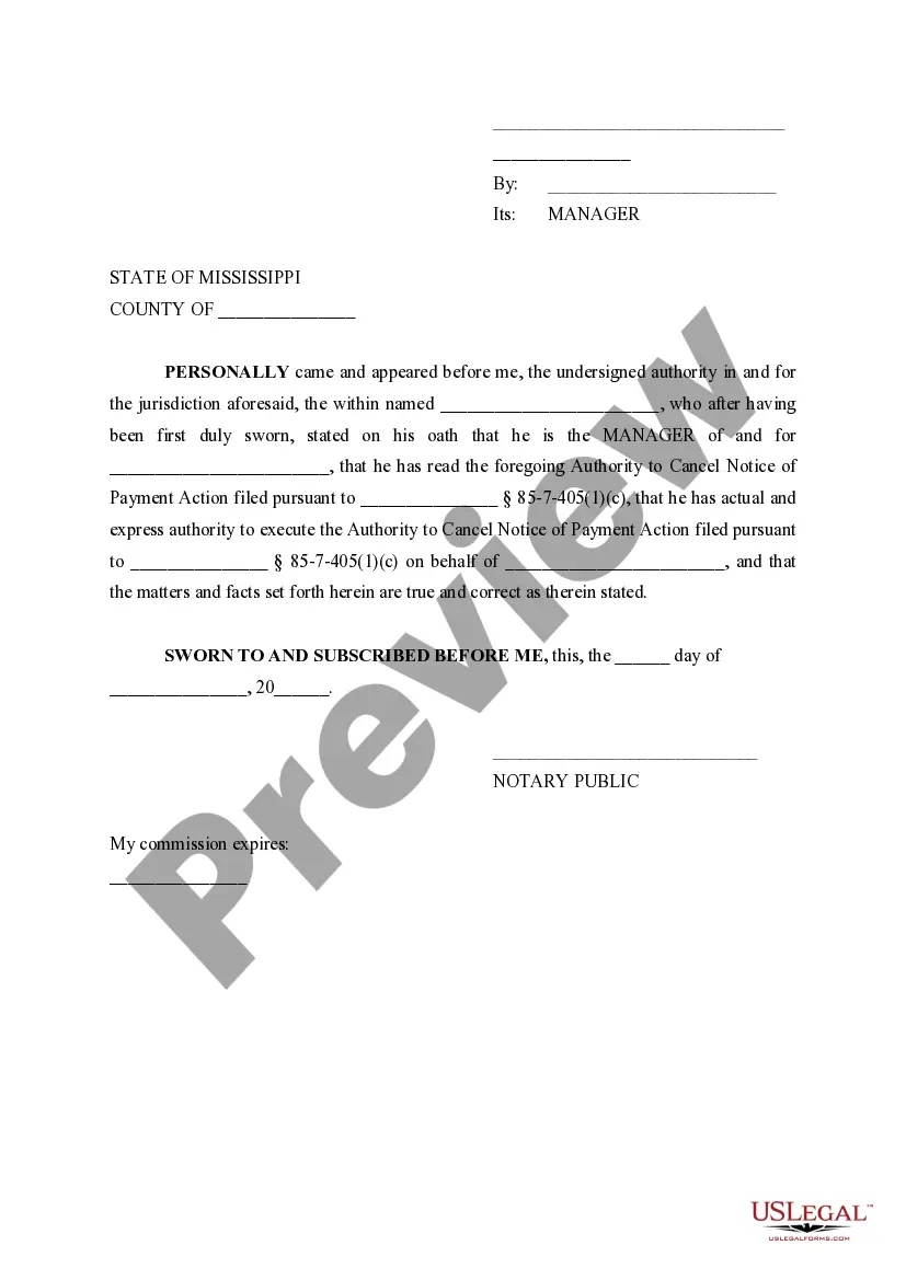 Get Authority to Cancel Notice of Payment Action Preview Authority to Cancel Notice of Payment Action