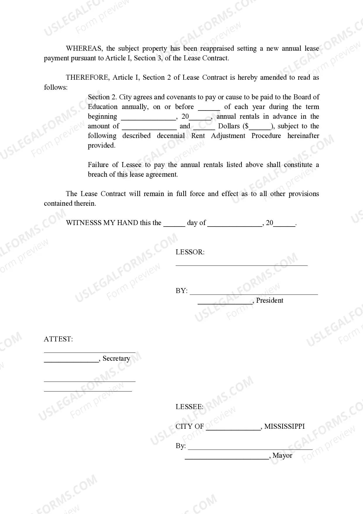 Preview Second Amendment of 16th Section Lease of Easement Rights for Flood Hazard Mitigation