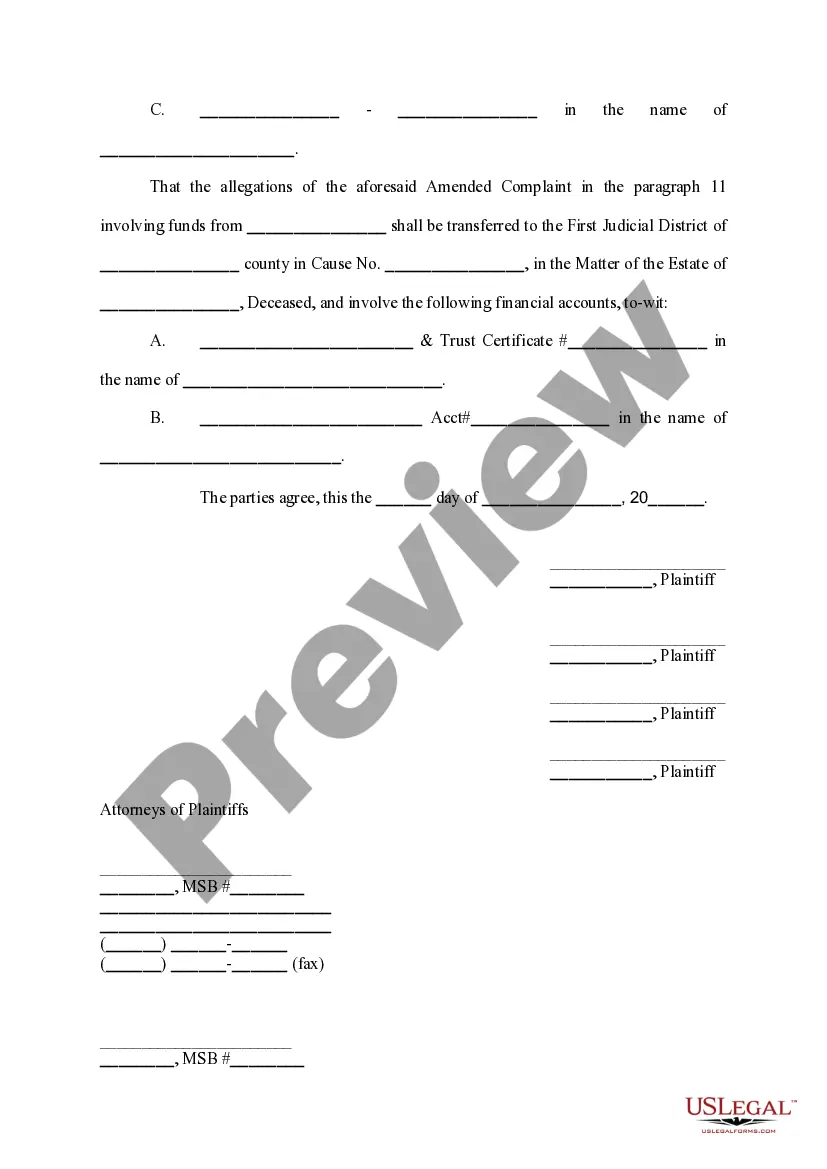 Preview Agreement to Transfer Court Action to Different County