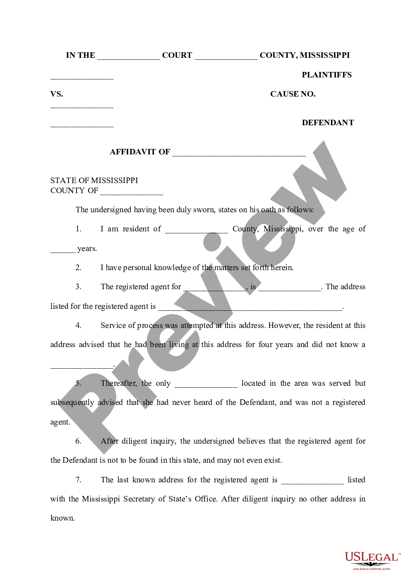 Mississippi Affidavit Of Service Of Process Affidavit Of Service Of Process Us Legal Forms 3793