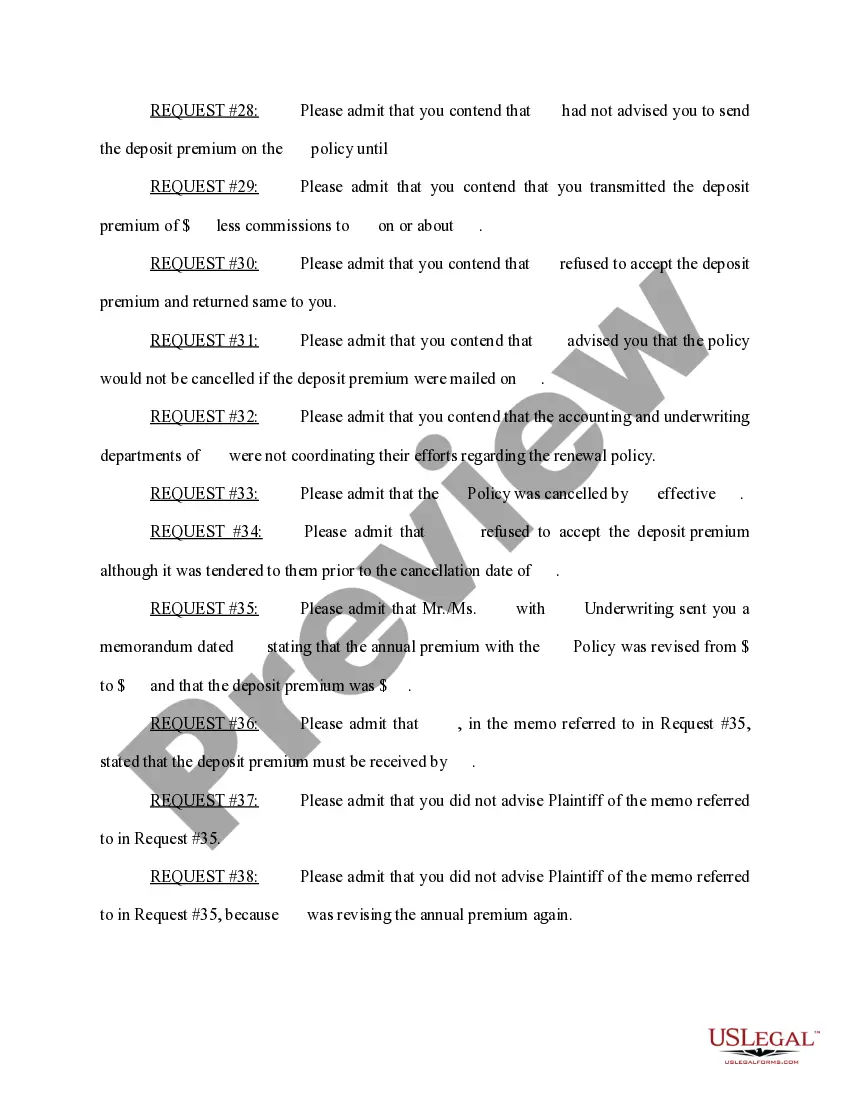 Preview Request for Admissions to Defendant